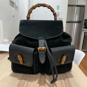 Gucci Black Suede Bamboo Backpack